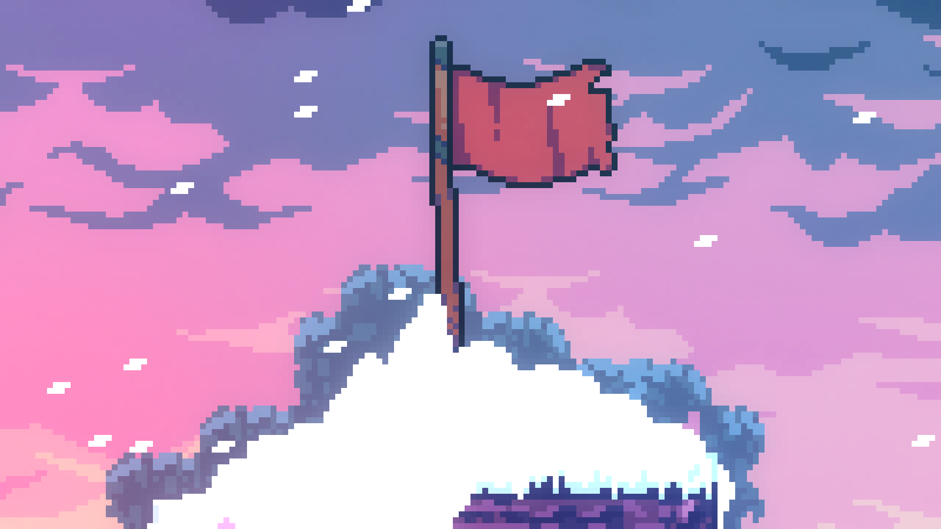 Close-up of a flag waving on the summit.